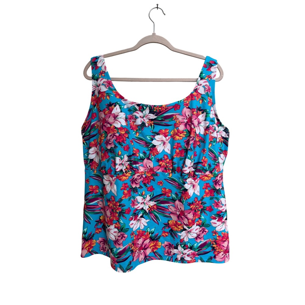 Lands End Blue Floral Tankini Swim Top Lycra Xtra Life Plus Size 24W G Cup